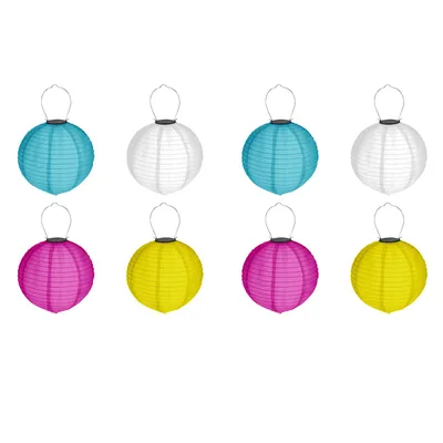 Produktbild von 8er Set Solar LED Lampion Ø 20 cm Party Garten Laterne Bunt Deko Lampenschirm Lampe Kugel Gartenlampion