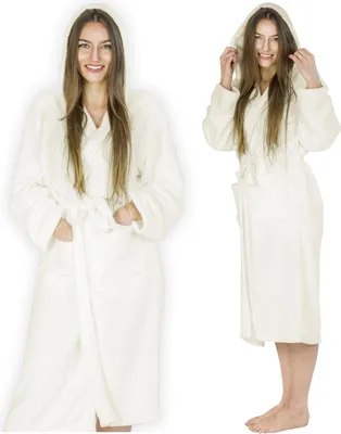 Obrázek produktu pro Dámský župan medvídek bílý měkký pyžamo elegantní pro ženy s kapucí