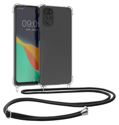 Produktbild von kwmobile Necklace Case kompatibel mit Motorola Moto G22 Hülle - Silikon Cover mit Handykette - Band Handyhülle Transparent Schwarz