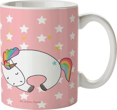 Produktbild von Mr. & Mrs. Panda Haferl Einhorn Nacht - Rot Pastell - Geschenk, Kinderbecher, Pott, Reisebecher, Träume, Trinklernbecher, Kindergarten Tasse, Plastikbecher, Freundin