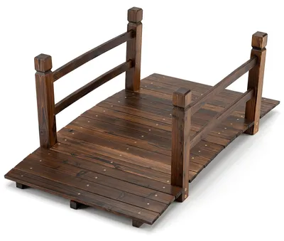 Produktbild von COSTWAY Gartenbrücke mit Geländern, Teichbrücke Zierbrücke aus massivem Tannenholz, Holzbrücke bis 500kg, Dekobrücke Brücke, 125x68x47cm, Braun