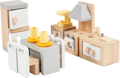 Produktbild von Viga-Möbel für Puppenhaus, Küche, Maße 2x2x7,5 cm, 9 Teile 1 Set