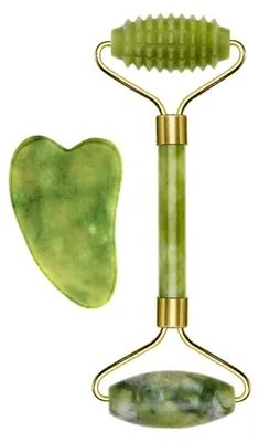 Produktbild von 2er Set Jade Stein Gua Sha Gesichtsroller und Schaber für die Massage