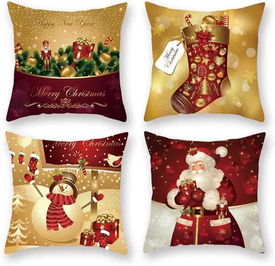 Weihnachts-Kissenbezüge 4er-Set, Baumwolle-Leinen, 45x45 cm