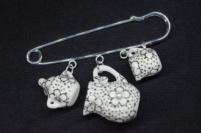 Produktbild von Teatime Brosche Anstecknadel Miniblings Anstecker Teekanne Zuckerdose Kännchen Punkte