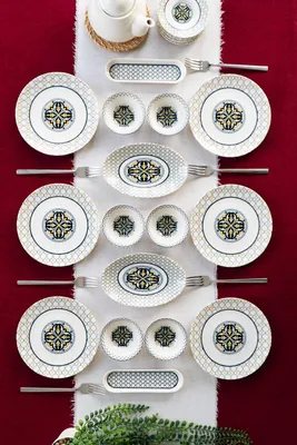Image de Hermia Concept, ensemble de petit-déjeuner (16 pièces) en porcelaine 100%, compatible lave-vaisselle