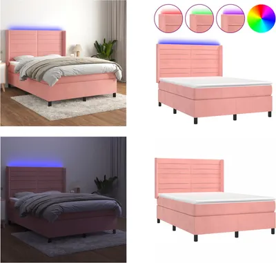 Produktbild von vidaXL Boxspringbett mit Matratze & LED Rosa 140x190 cm Samt - Boxspringbett - Boxspringbetten - Bett - Betten
