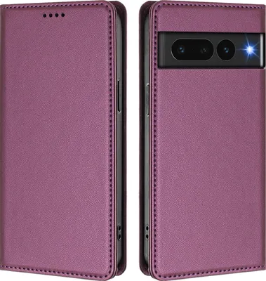 Obrázek produktu pro Kožené pouzdro pro Google Pixel 7 Pro, magnetické flipové pouzdro zPolyuretankůže se stojánkem Fialová