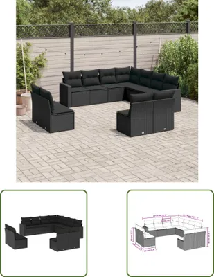 Produktbild von The Living Store 11-tlg. Garten-Sofagarnitur mit Kissen Schwarz Poly Rattan