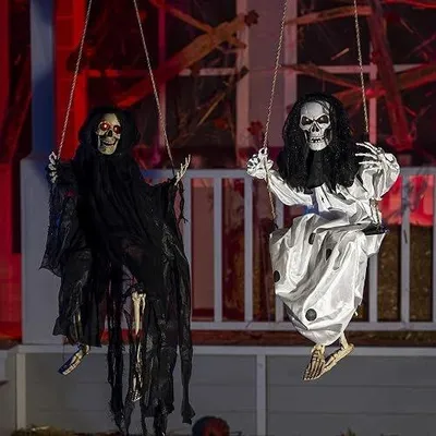 Zdjęcie produktu dla Duchy halloween oświetlane LED z szkieletem dekoracja wisząca 2 szt