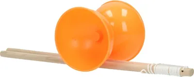 Produktbild von Diabolo aus robustem Kunststoff in leuchtendem Orange mit stabilen Holzstäben