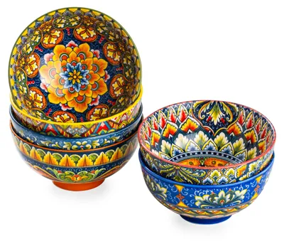 6er Set Keramikschalen 690 ml bunt Boho-Stil spülmaschinenfest