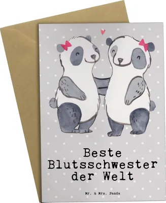 Produktbild von Mr. & Mrs. Panda Beileidskarte Panda Beste Blutsschwester der Welt - Grau Pastell - Geschenk, glückwunschkarten, weihnachtskarten, einladungskarten, Liebe, Familie