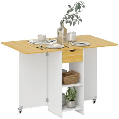 Produktbild von Klappbarer Esstisch fš¹r 2-4 Personen mit 2 Ausklappplatten, Schublade und Ablagen, Eiche