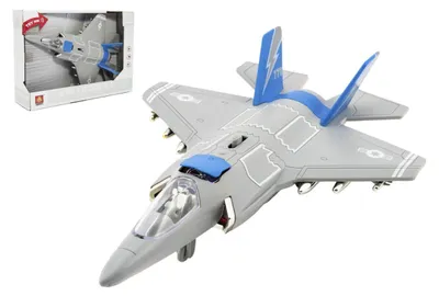 Produktbild von Flugzeug/Kampfflugzeug aus Kunststoff, 31 cm, batteriebetrieben, mit Licht und Sound, in einer Verpackung von 32 x 22,5 x 9 cm