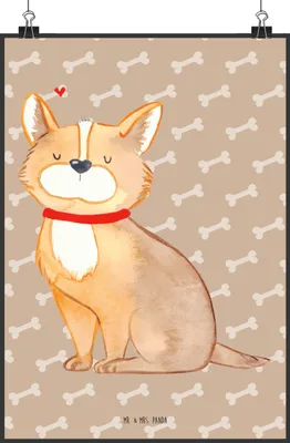 Produktbild von Mr. & Mrs. Panda Bild Hund Glück DIN A0 - Hundeglück - Geschenk, drucke, Corgie, Kunstdruck, wanddeko, Süß, Herz, Wandbild, Plakat, Sprüche, Spruch