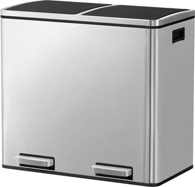 Image de Poubelle, système de tri des déchets à 2 compartiments, poubelle à pédale pour la cuisine, 2 x 24 L, Soft-Close, seau intérieur en plastique, avec pédales et poignées, argent, grand modèle