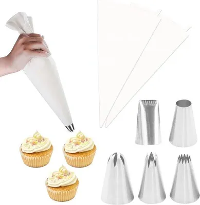 Produktbild von Famanu Spritzbeutel 2 Stück mit 5 Edelstahl-Tüllen - Wiederverwendbare Dekorationswerkzeuge für n und Desserts