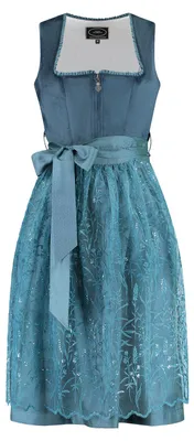 Productafbeelding van Dirndl jurk van antiekblauw fluweel met een kantenschort, maat: 38