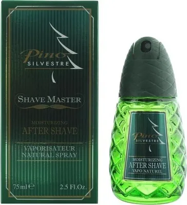 A bottle of Pino Silvestre After Shave and its packaging are displayed side-by-side against a white background.