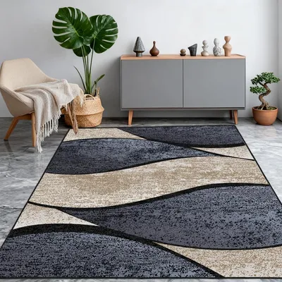 Produktbild von Waschbares Flachgewebe-Teppich 140 x 200 cm - Modernes geometrisches Design