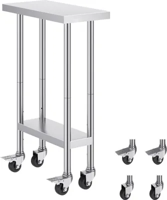 Obrázek produktu pro Nerezový pracovní stůl - Komerční přípravný stůl 61x35cm - Pojízdný s kolečky - Profesionální kuchyňský stůl pro gastronomii