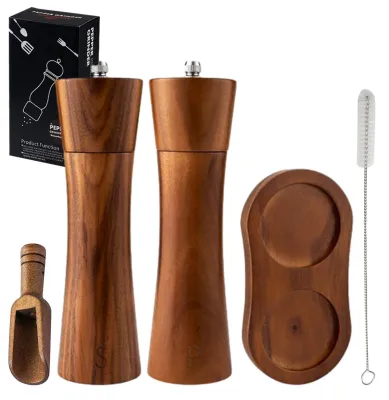Holz-Pfeffermühlen-Set, 2 Stück, Keramikmahlwerk, 20 cm