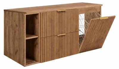 Obrázek produktu pro Sada nábytku do koupelny se zásuvkou na prádlo, Imitace dub Craft / úchytky černé, rozměry 120 x 57 x 46 cm, Obrázek vytvořený pomocí AI