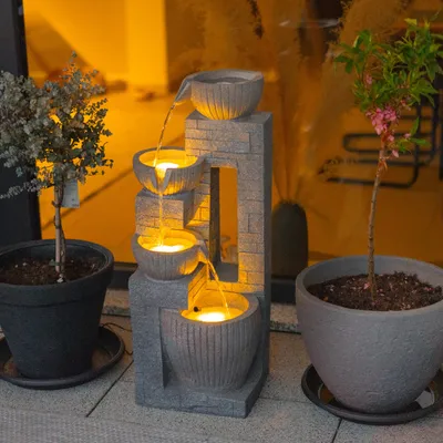 Produktbild von Solarbrunnen für draussen Kaskadenbrunnen Stein-Optik, LED-Licht, USB 101381