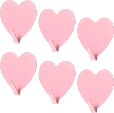 Immagine prodotto di Ganci adesivi a forma di cuore - 6 pezzi - rosa - porta - corridoio - bagno