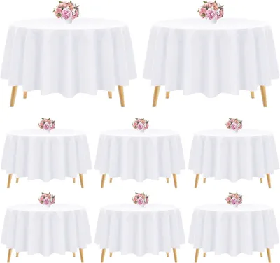 Image de Nappes rondes en polyester, blanches, lot de 8, diamètre 228 cm, pour événements