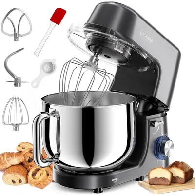 Zdjęcie produktu dla Robot kuchenny - Mikser planetarny - 2000 W - 7,2 l - Stal nierdzewna - Z hakiem do ciasta, trzepaczką i osłoną