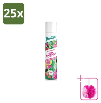 Imagen del producto de 25 unidades de champú seco Batiste, aroma piña rosa, 200 ml cada uno. Pack ahorro