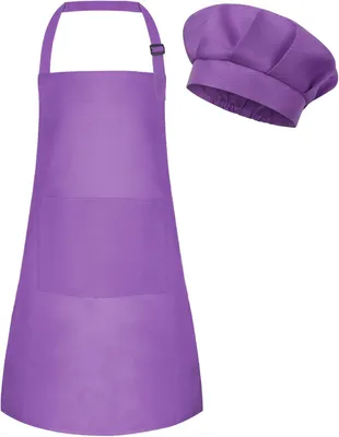 Produktbild von Kochschürze für Kinder und Kochset, verstellbare Schürze mit 2 Taschen, Kochmütze für Kleinkinder und Schürze zum Kochen, Backen und Malen
