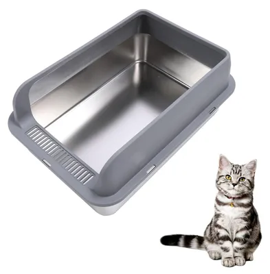 Produktbild von Geruchsneutrale Katzenbox - Edelstahl - Hohe Seitenwände - Halboffen - Pflegeleicht