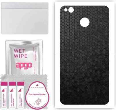 Produktbild von apgo Rückseite Schutzfolie, Skin, kompatibel mit Xiaomi Redmi 4 (4X), Hinten Displayschutzfolie aus Vinylfolie, kratzfest, einfache Montage - Schwarze Honigwabe