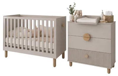 Immagine prodotto di ZEE LOFT Set Cameretta Neonato Cashmere Lettino 2in1 120x60 con Fasciatoio