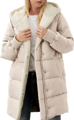 Image de ASKSA Manteau d'hiver long Femme Doudoune chaude Veste d'hiver Laessig Veste polaire Outdoor Casual Manteau à capuche (Abricot,3XL)