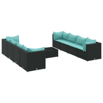 Produktbild von vidaXL 9-tlg. Garten-Lounge-Set mit Kissen Schwarz Poly Rattan