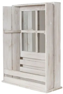 Produktbild von Casa Padrino Landhausstil Shabby Chic Wandhängeschrank Antik Weiß 44 x 17 x H. 59 cm - Handgefertigter Hängeschrank mit Spiegel