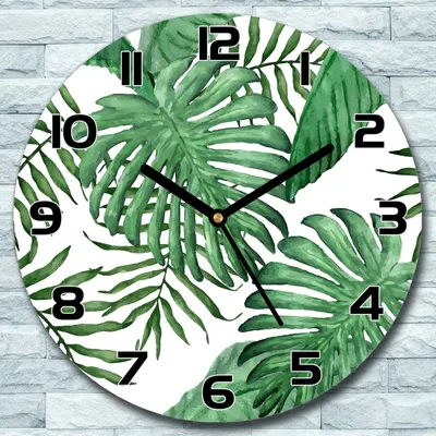 Produktbild von Wanduhr aus Glas Rund fi 30 Tropisches Blatt Quarz Deko Wohnzimmer Büro