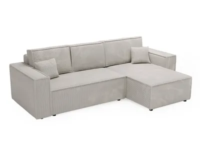 A light gray sectional sofa with a chaise lounge, shown from a three-quarter angle against a white background.