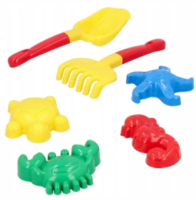Produktbild von Hemar Sandspielzeug Set mit 4 Förmchen, Harke, Schaufel