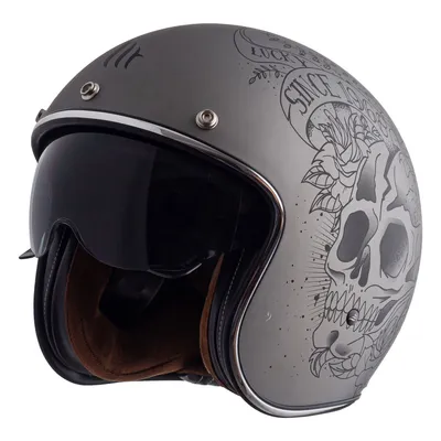Produktbild von Jet Helm MT Helmets Le Mans 2 SV S Skull & Roses A2 Grau Matt größe S