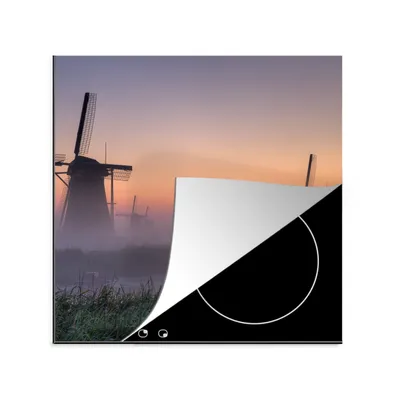 Produktbild von KitchenYeah© Herdabdeckplatte Mühle - Niederlande - Nebel , 78x78cm, Küche Deko, Glaskeramikkochfeld Herdabdeckung, Abdeckplatte fùr Kochfeld