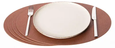 Produktbild von Ovales Platzset - 4 Stück - Recyceltes Leder - Mattbraun