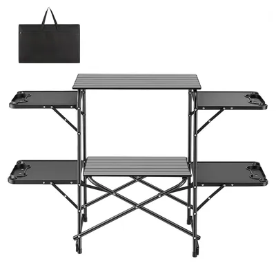 Produktbild von SucceBuy Klappbare Campingküche mit 4 Seitentischen, hitzebeständiger Arbeitsfläche und Tragetasche, tragbare Küchenstation für Camping, Picknick, Grillen und Wohnmobilreisen