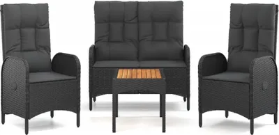 Produktbild von vidaXL 4-tlg. Garten-Essgruppe mit Kissen Schwarz Poly Rattan