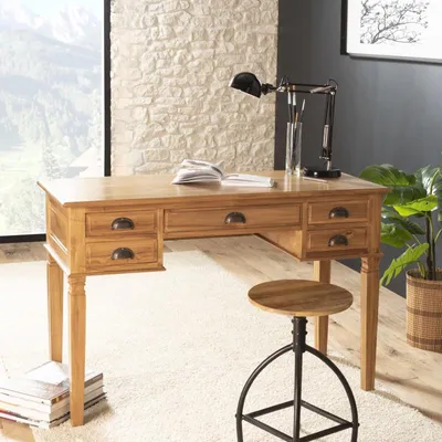 Image de API - Bureau 5 tiroirs marron bois Teck