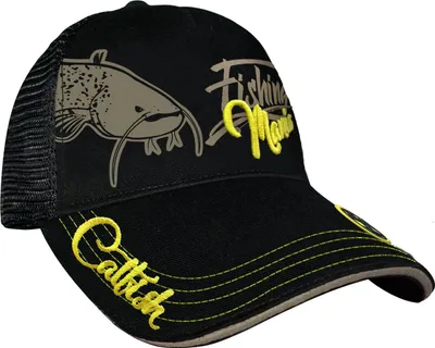 Produktbild von HOTSPOT DESIGN Cap Catfish Mania, schwarz-gelb, Wallerangler Kappe, 010101299